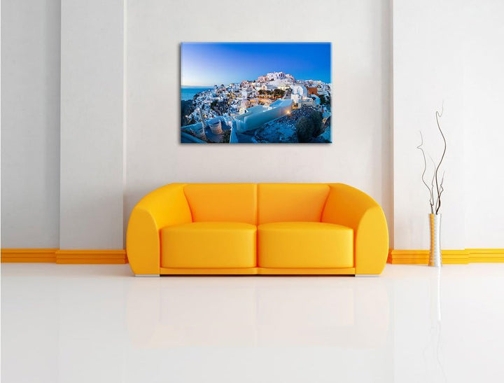 Pixxprint Oia Dorf Santorin als Leinwandbild/Grösse: 100x70 cm/Wandbild/Kunstdruck/fertig bespannt,