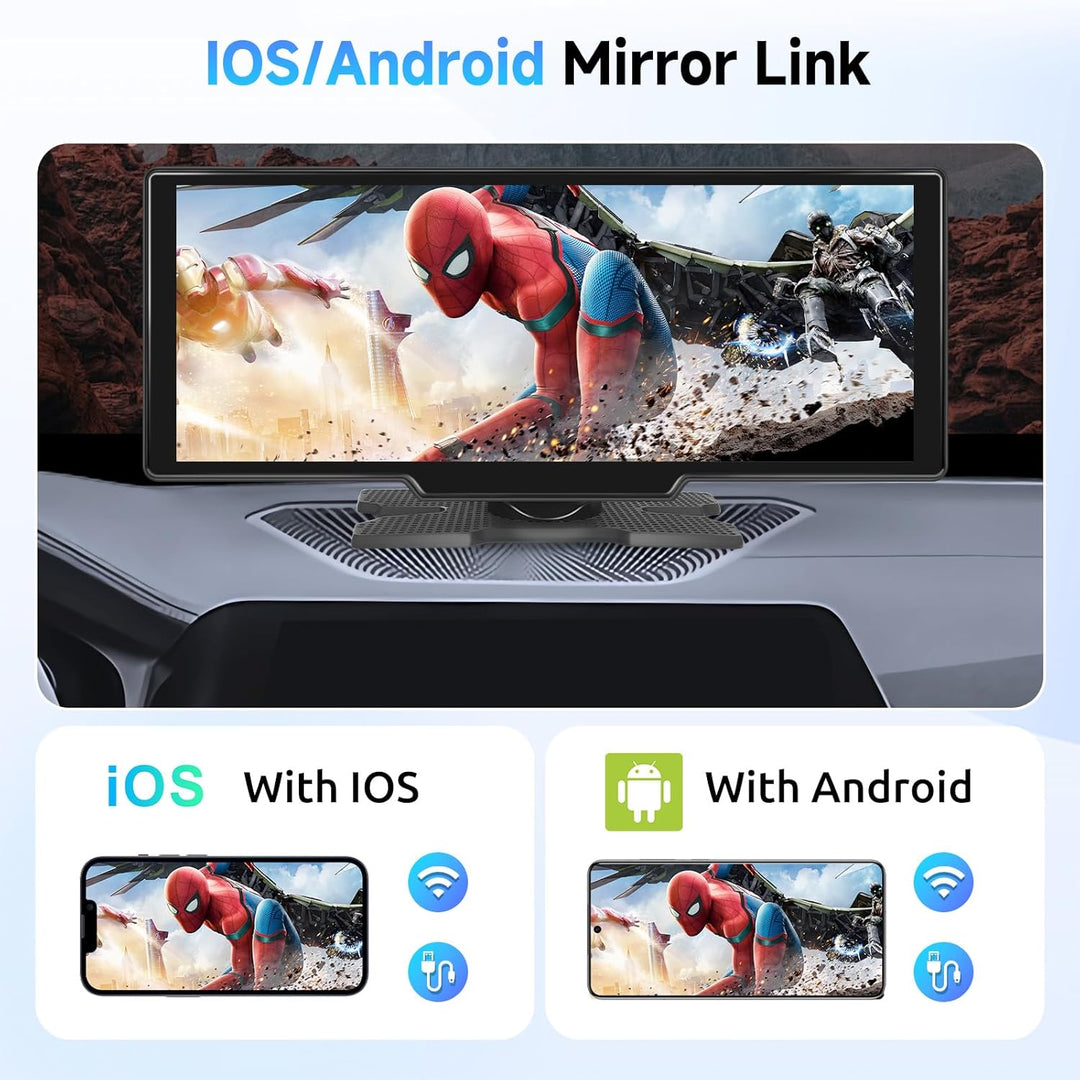 Hodozzy Tragbares Autoradio Wireless Carplay Android Auto, 10,26 Zoll IPS Touchscreen Bildschirm Tra