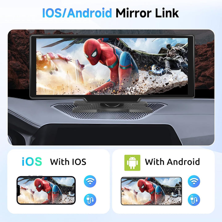 Hodozzy Tragbares Autoradio Wireless Carplay Android Auto, 10,26 Zoll IPS Touchscreen Bildschirm Tra