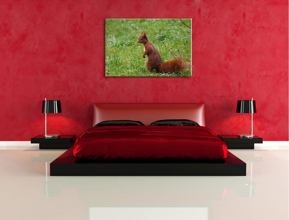 kleines Eichhörnchen auf Waldboden Leinwand, XXL riesige Bilder fertig gerahmt mit Keilrahmen, Kunst