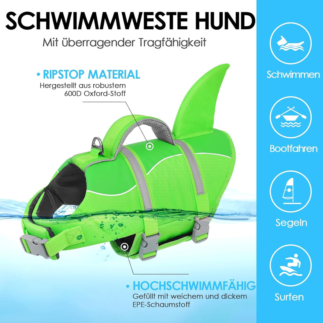 AOFITEE Schwimmweste Hund Klein, Verstellbar Hunde Schwimmweste Hai, Ripstop Hundeschwimmweste Klein