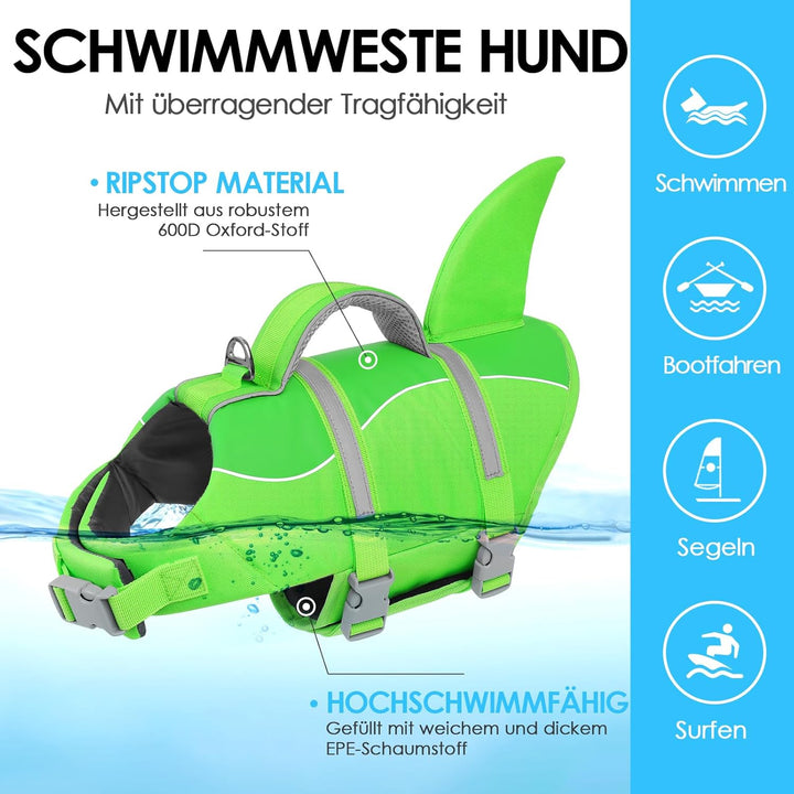 AOFITEE Schwimmweste Hund Klein, Verstellbar Hunde Schwimmweste Hai, Ripstop Hundeschwimmweste Klein