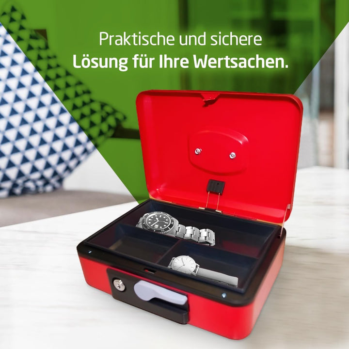 Amig - Stahl Geldkassette | Sicherer Geldbehälter mit Münzschale | Automatikgriff | Vielseitig für Z