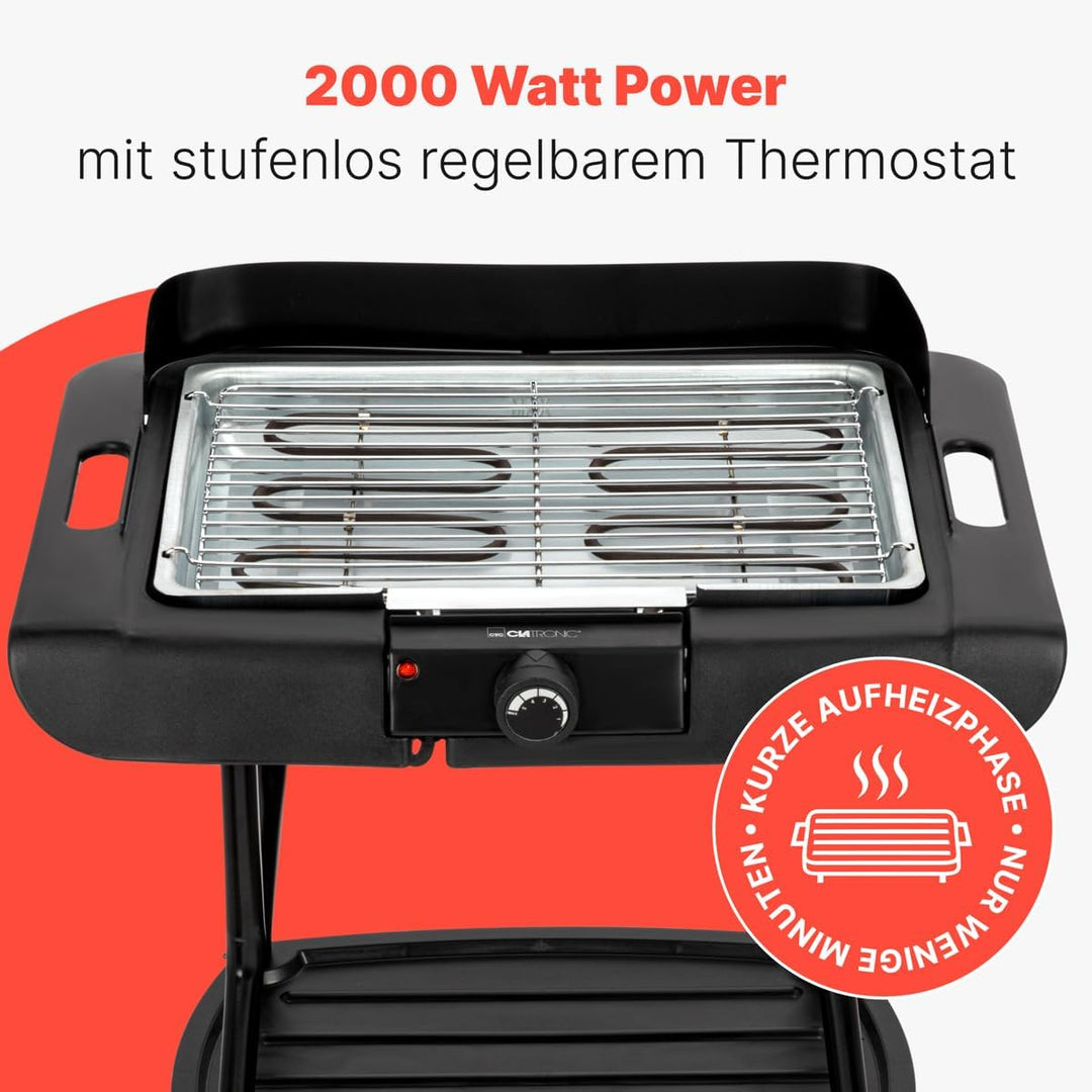 Clatronic® Stand- und Tischgrill | für innen und aussen | Elektrogrill für Balkon | 2000W | kurze Au