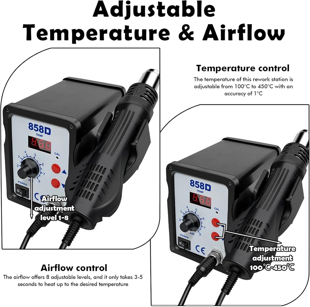 700W Heissluft Lötstation, 858D Hot Air Rework Station mit LED Display und 3 Düsen, 2-in-1 Entlötsta