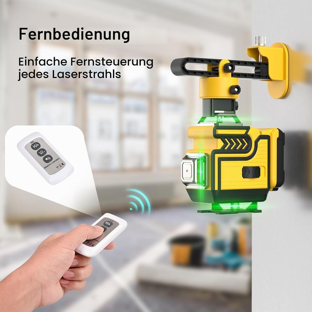 Kreuzlinienlaser mit Stativ - cjumel 4 x 360° Grün Laser Wasserwaage Selbstnivellierend, 4D 16 Linie