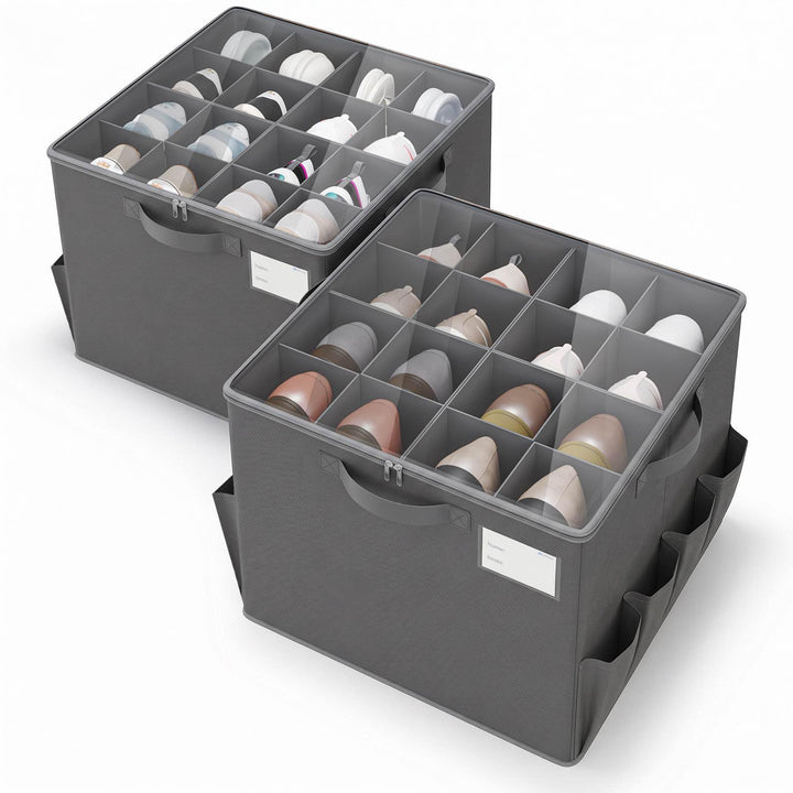 Varhomax Schuhorganizer-Box 2er-Set für Schrank | Stoff-Aufbewahrungsbox mit verstellbaren Trennwänd