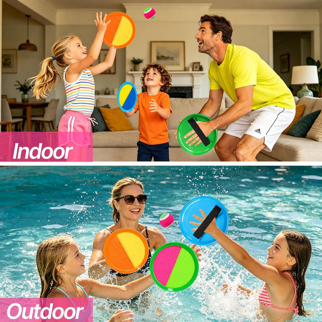 Klettballspiel Kinder Outdoor Wurfspiel, Strandspielzeug mit 6 Paddel und 6 Bälle, Toss and Catch Ba