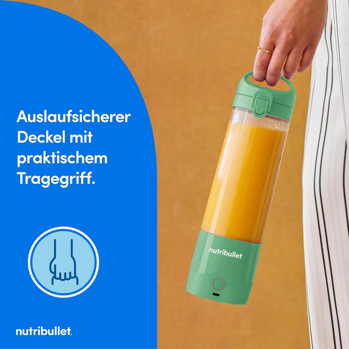 nutribullet Portable NBP003LG, tragbarer Mixer (475ml), wiederaufladbar, Mini Mixer, 4-Klingen-Messe
