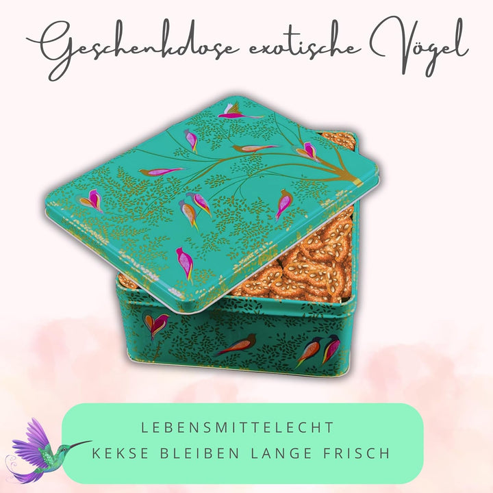 Geschenkdose Design Sara Miller - Liebevoll gestaltete rechteckige Vorratsdose - Motiv exotische Vög