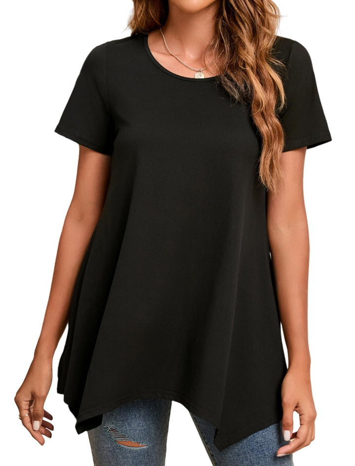 Enmain Damen Tunika Shirt Langarm/Kurzarm Bluse mit Blumen Longshirt Casual Elegante 3/4 Ärmel Rundh