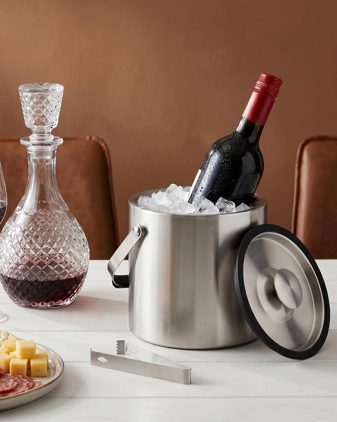 Fire More 3,2L Eiswürfelbehälter, Eiskübel Edelstahl mit Deckel, Clips und Sieb, Tragbar Eisbehälter