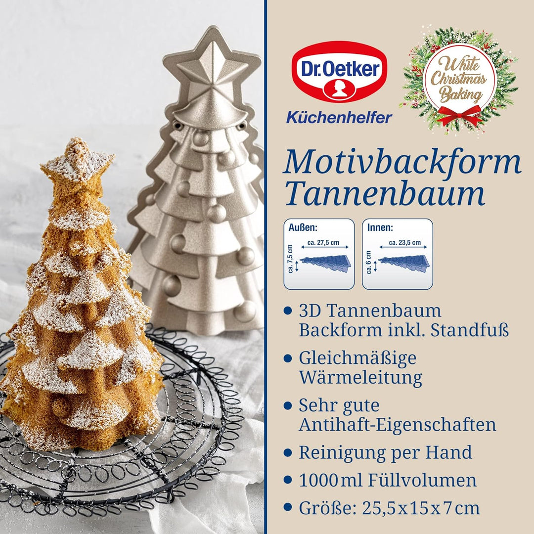 Dr. Oetker Motivbackform Tannenbaum White Christmas Baking, für Weihnachten, Tannenbaumform mit Anti