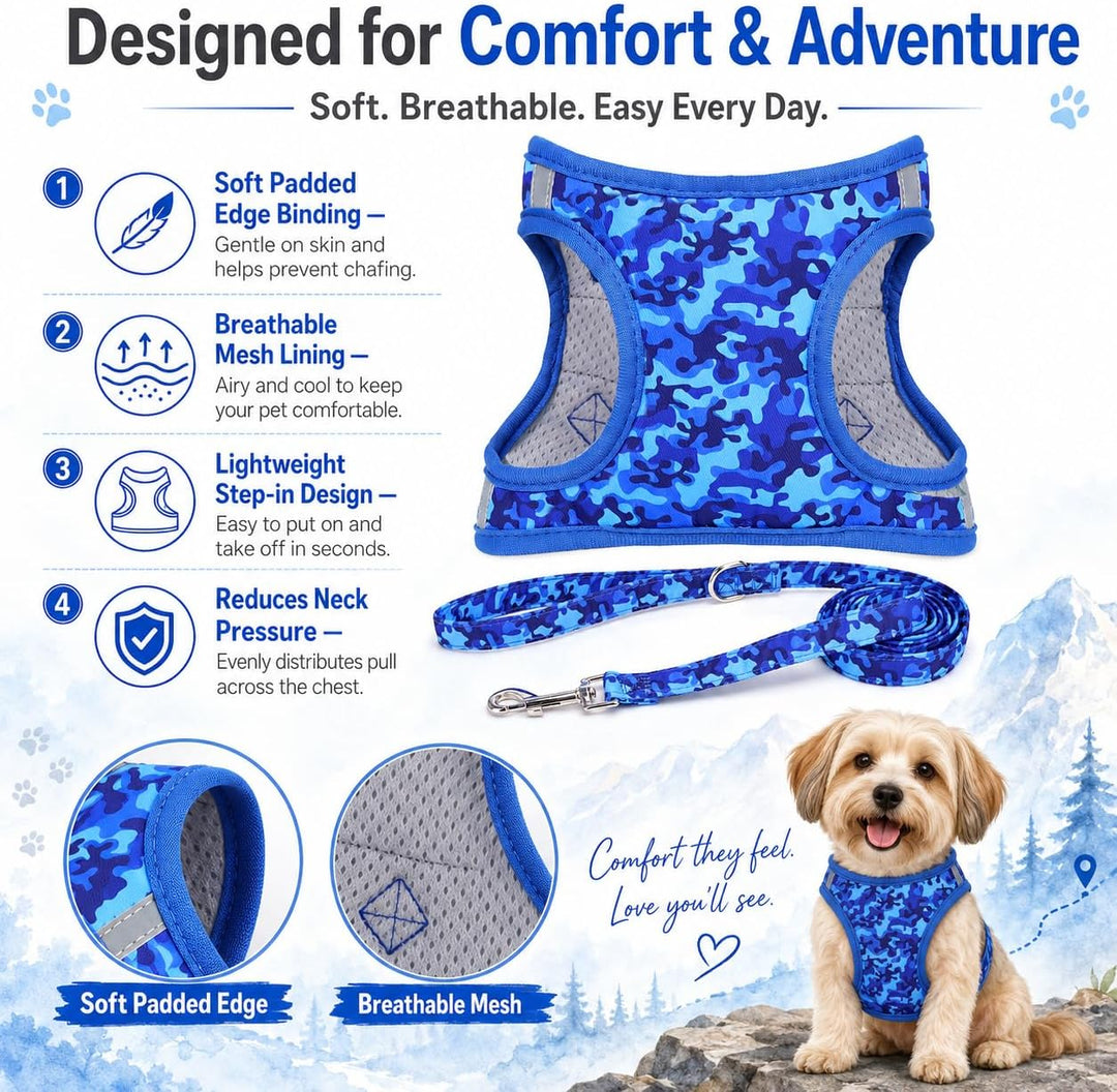 Moonpet Step in Air Hundegeschirr Leine Set – Reflektierendes Blumenmuster gepolsterte Netzweste Ges