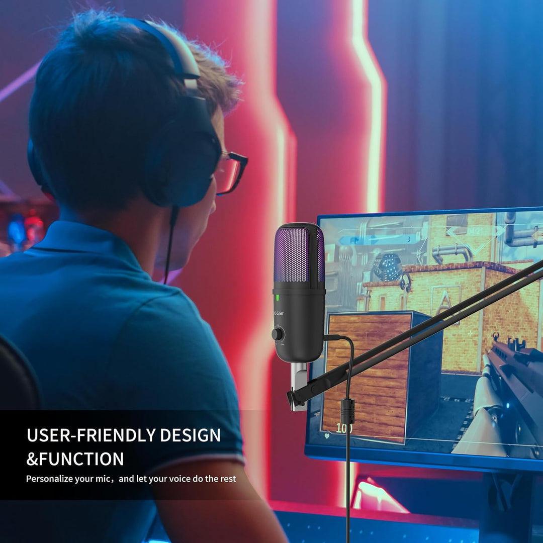 USB Gaming Mikrofon für PC, RGB Kondensator Mikrofon mit Adapter für Handy,Stumm/Gain, Anti-Plosive