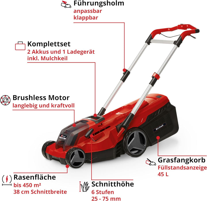 Einhell Akku-Rasenmäher RASARRO 36/38 Kit Power X-Change (36 V, 38 cm Schnittbreite, 450 m², Brushle