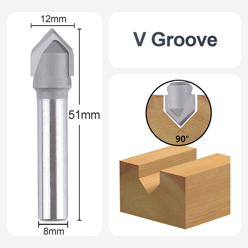 SpeTool Fasenfräser 8mm Schaft 90 Grad Gravierstichel V Nutfräser CNC Fräser Schaftfräser 12mm Schne