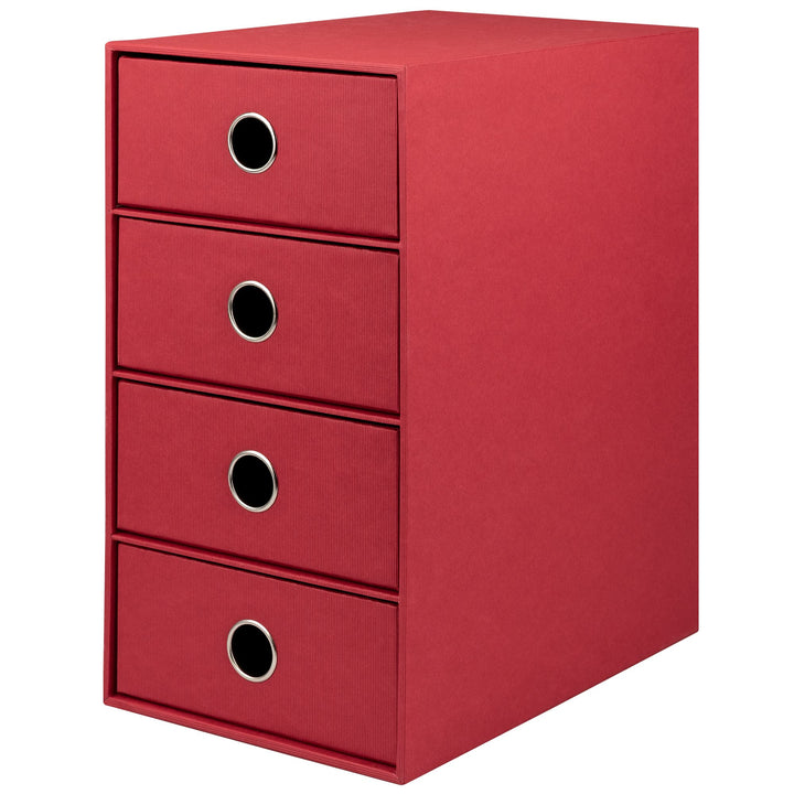 Rössler 1524452364 - S.O.H.O. 4er Schubladenbox für DIN A5, mit Griffloch, Rot, 250 x 175 x 320 mm,