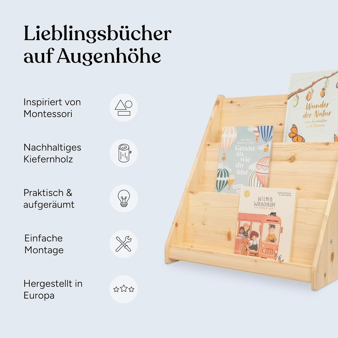 Ehrenkind® Bücherregal aus Kiefer | Kinder Bücherregal mit Kippschutz und Umweltfreundlicher Lackier