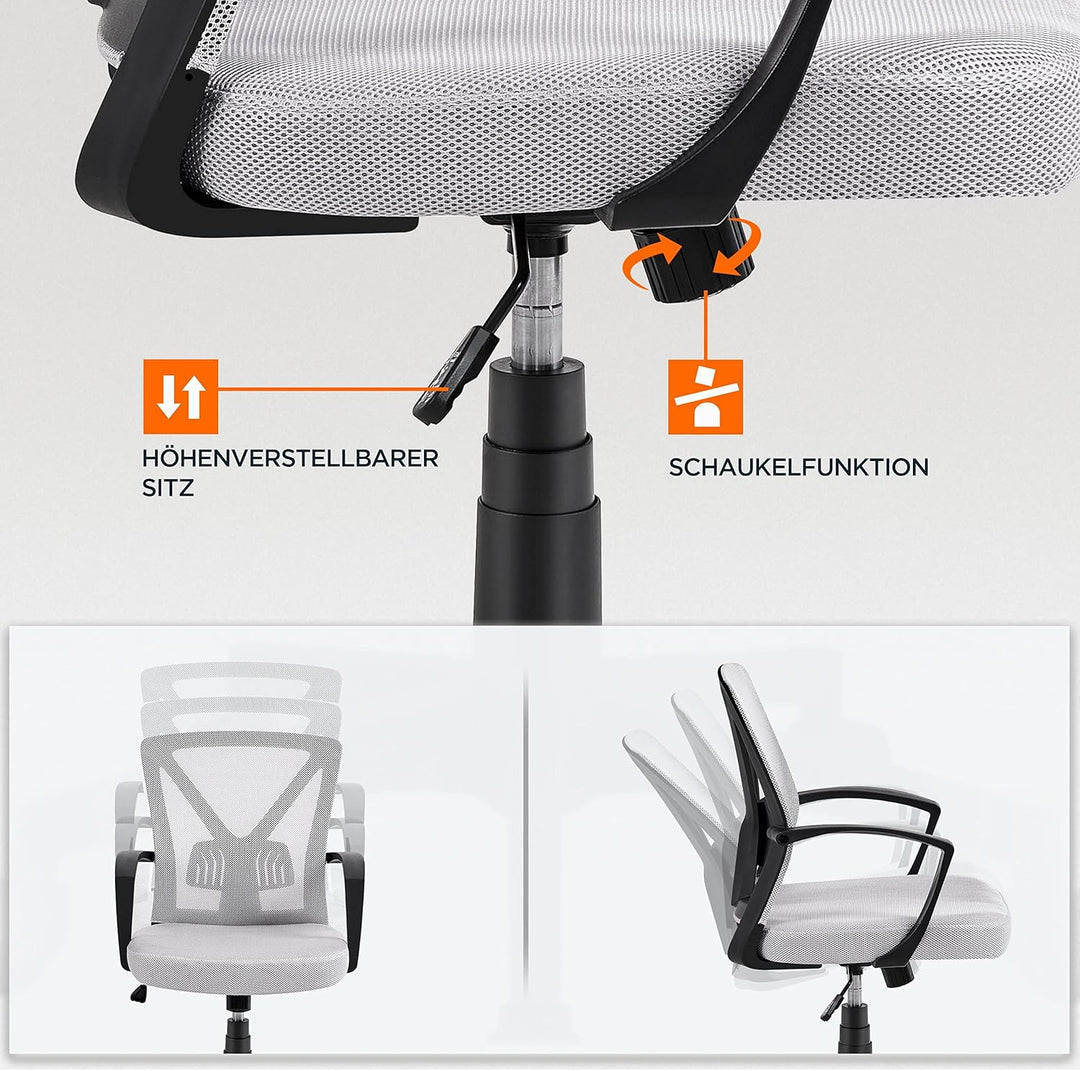 Yaheetech Bürostuhl, Schreibtischstuhl, Drehstuhl mit Netzrückenlehne, Computerstuhl Ergonomischer D