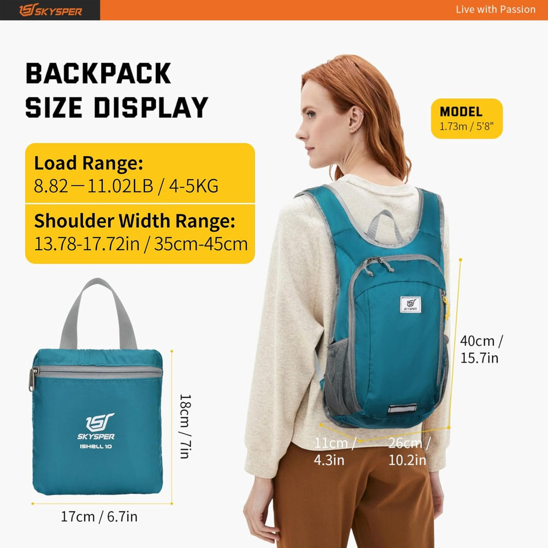 SKYSPER 10L/15L/20L Faltbarer Rucksack Ultraleicht Tagesrucksack Wasserfest Daypack Reiserucksack Wa