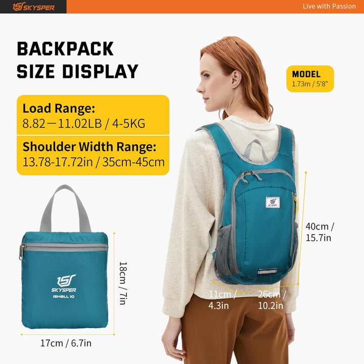 SKYSPER 10L/15L/20L Faltbarer Rucksack Ultraleicht Tagesrucksack Wasserfest Daypack Reiserucksack Wa