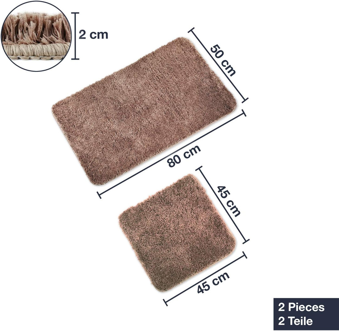 WohnDirect Badematten Set - WC Vorleger (45x45cm), Badematte (50x80cm) - rutschfest waschbar Badezim