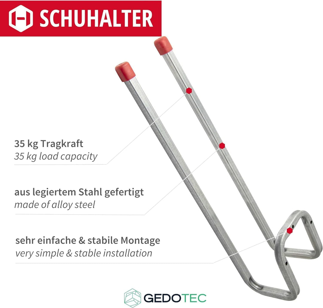 Gedotec Wandhalterung - Doppel-Wandhaken zum Schrauben Stahl verzinkt | 4 Stück Stiefelhaken 400 mm