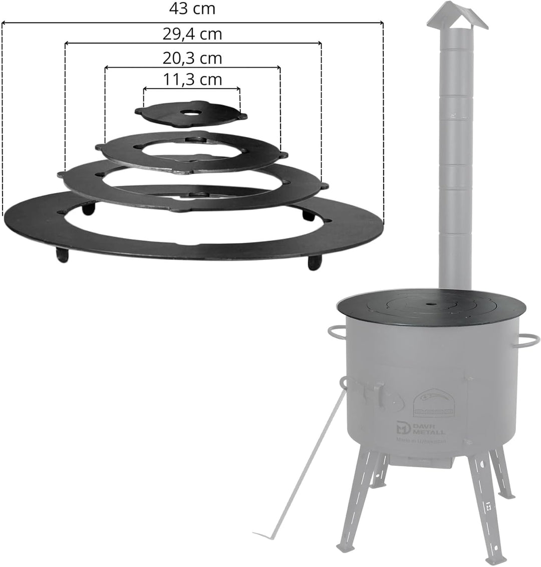 Ø40cm Uchag 2mm Stahl Utschak mit Adapter-Ringe Abzugsrohr Utschag Feldküche Feuerstelle Campingofen