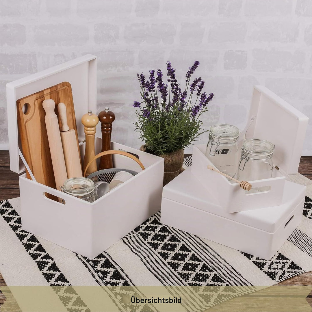 Creative Deco Weisse Holzkiste mit Deckel | 30 x 20 x 14 cm (+/- 1 cm) | Erinnerungsbox Baby Gross K