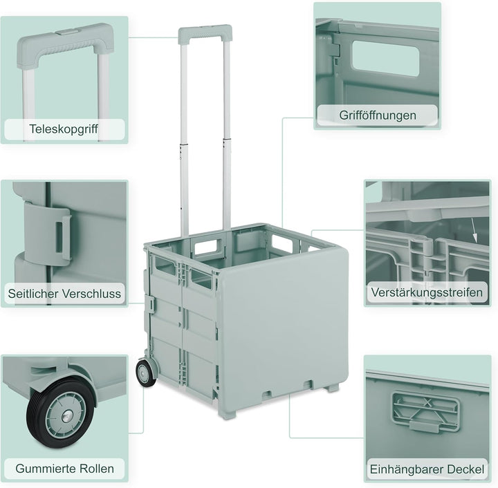 Relaxdays Einkaufstrolley, klappbar, Einkaufskorb mit Rollen, mit Deckel & Teleskopgriff, bis 35 kg,