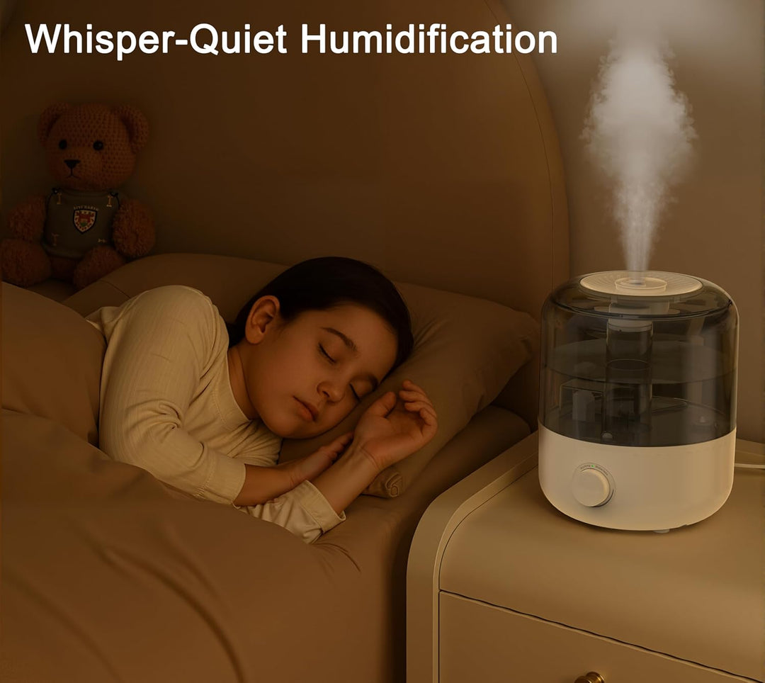 3L Grosse Top-Fill-Luftbefeuchter für Schlafzimmer, Nebel-Luftbefeuchter mit 360°-Doppeldüsen, Wasse