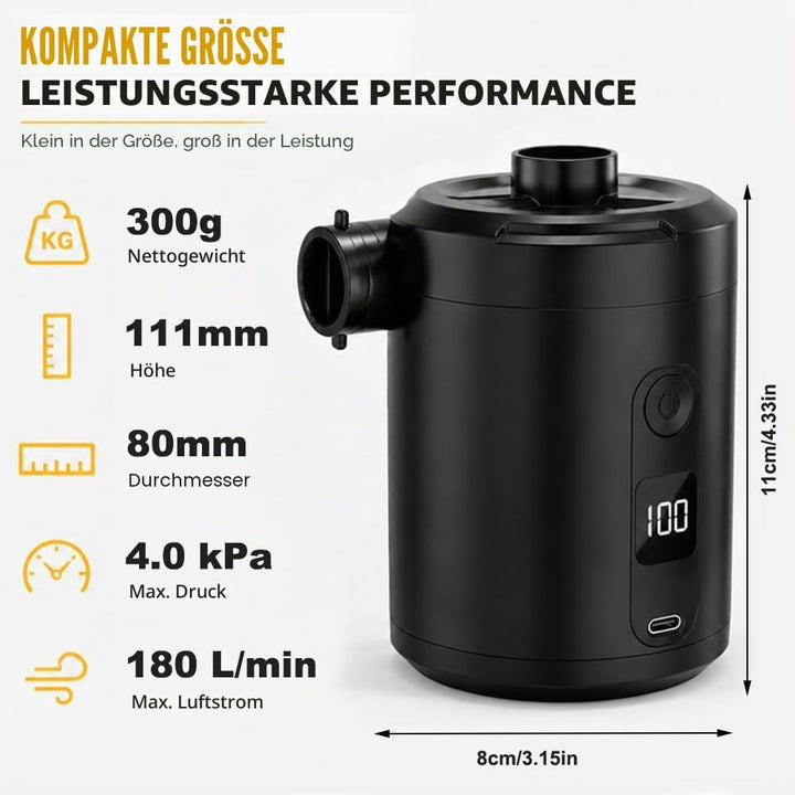 Elektrische Luftpumpe, 5200mAh Akku Luftpumpe mit 4 Luftdüsen, Wiederaufladbare Luftpumpe Elektrisch