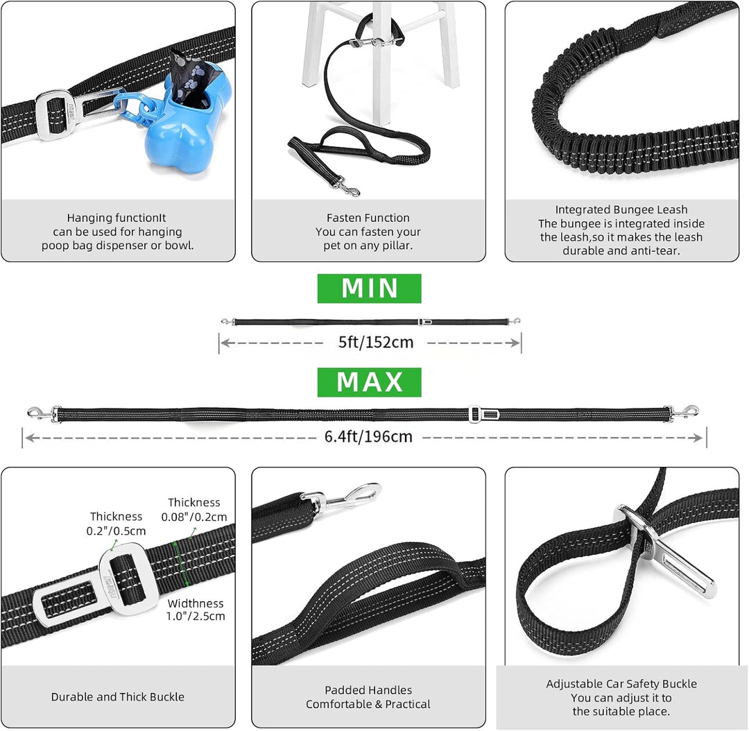 TUDEQU Hand Free Dog Leash with Waist Pack DUNKELGRAU, DUNKELGRAU
