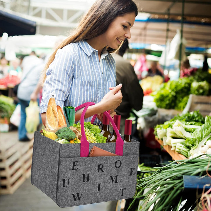 Filz Einkaufskörbe Filztasche Einkaufstasche mit Fächern, Filztasche Gross 30L Faltbar Robust Flasch
