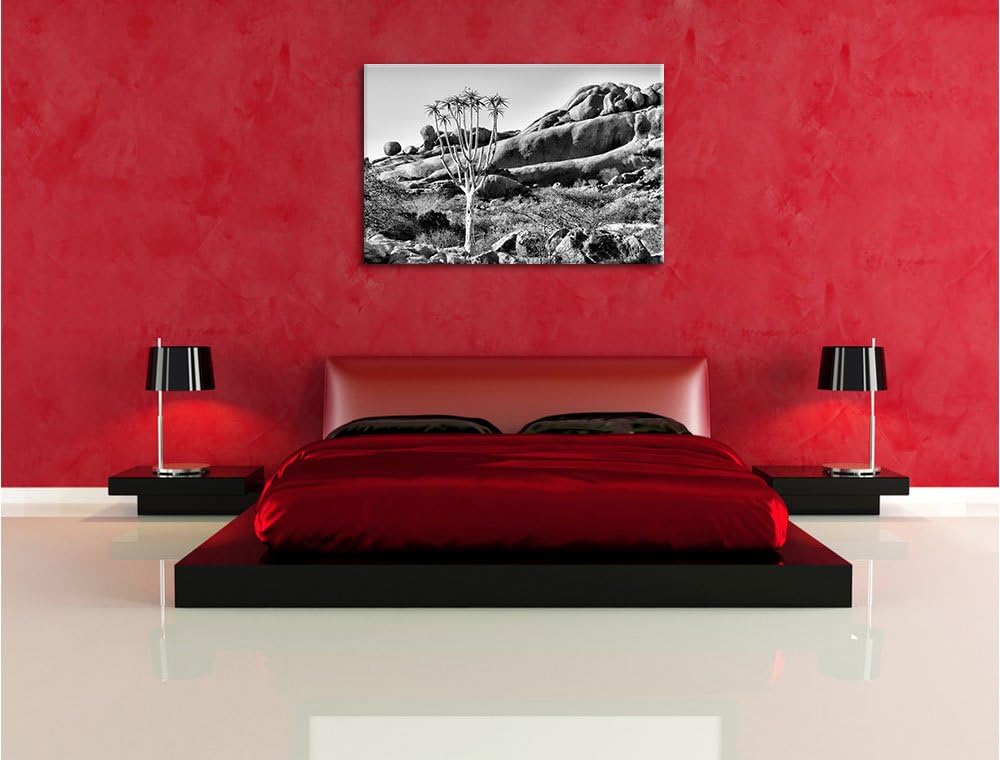 Pixxprint Monocrome, aussergewöhnlicher Baum im Steingebirge, Format: 100x70 auf Leinwand, XXL riesi