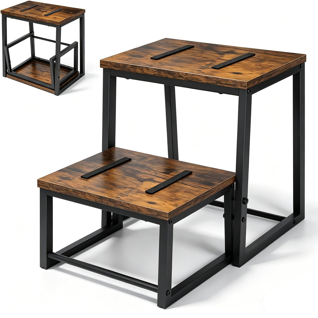 smusei 2 Stufen Tritthocker Klappbar für Erwachsene & Kinder, 3-in-1 Stabiler Holzhocker Fussbank Ab