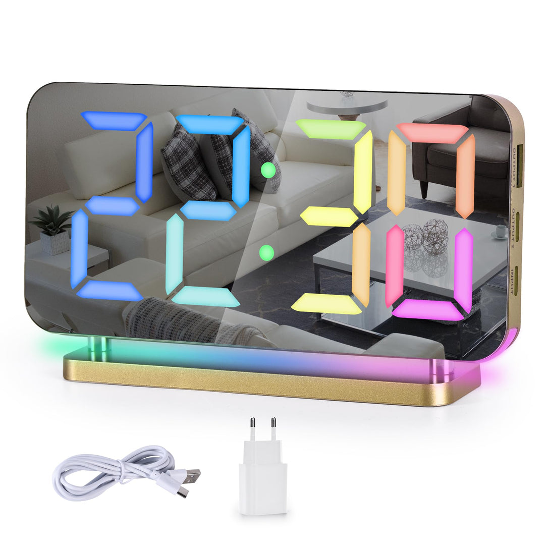 SZELAM Wecker Digital,Wecker Nachttisch,7,4" LED-Spiegeluhr mit 10 Modi RGB-Nachtlicht,11 Farben LED