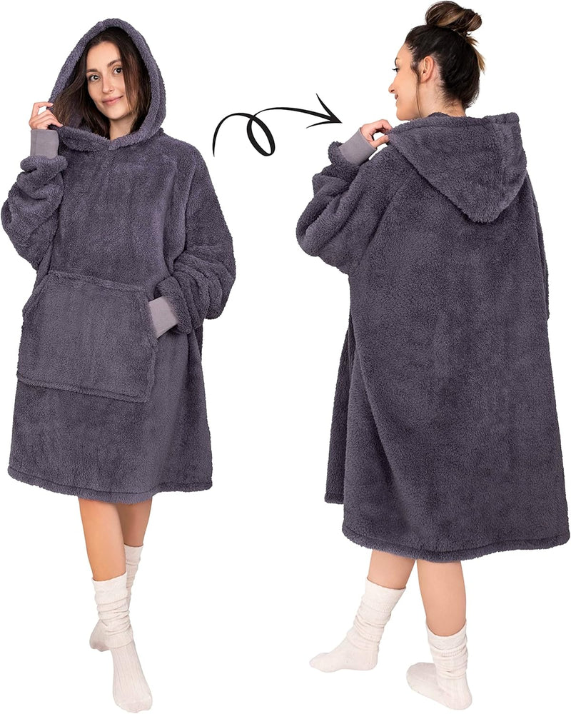 Gräfenstayn® Flauschige Sherpa Hoodie Decke mit Ärmeln & Kapuze - Öko-tex Standard 100 - tragbare Ku