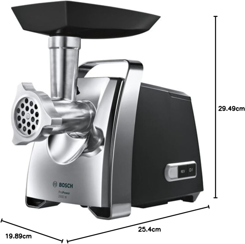 Bosch Hausgeräte Fleischwolf ProPower MFW67440, Wurstaufsatz, 3 Edelstahl Loch-Scheiben (3, 4,8 +8mm