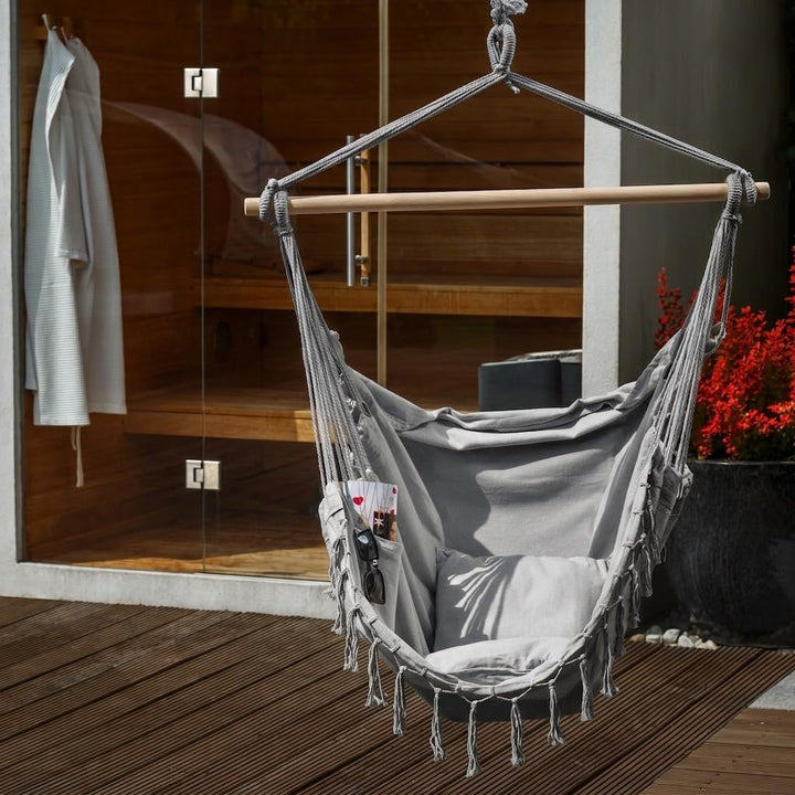 BOGATECO Hängesessel mit 2 Kissen | Hängestuhl für Erwachsene &amp; Kinder | Belastbar bis 150 kg | Häng