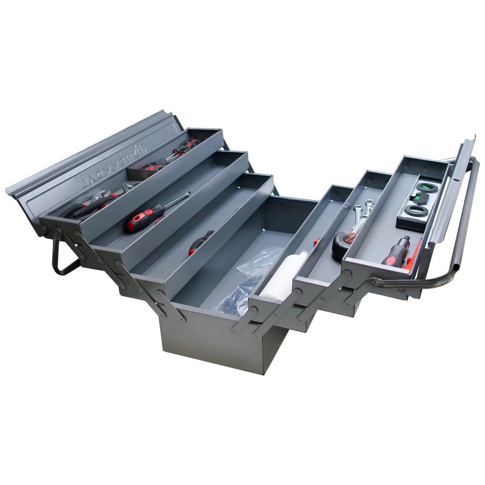 HEMMDAL Werkzeugkasten leer | 6 aufklappbaren Fächern | HxBxT 56 x 22 x 26,5 cm | mit Doppelgriff |