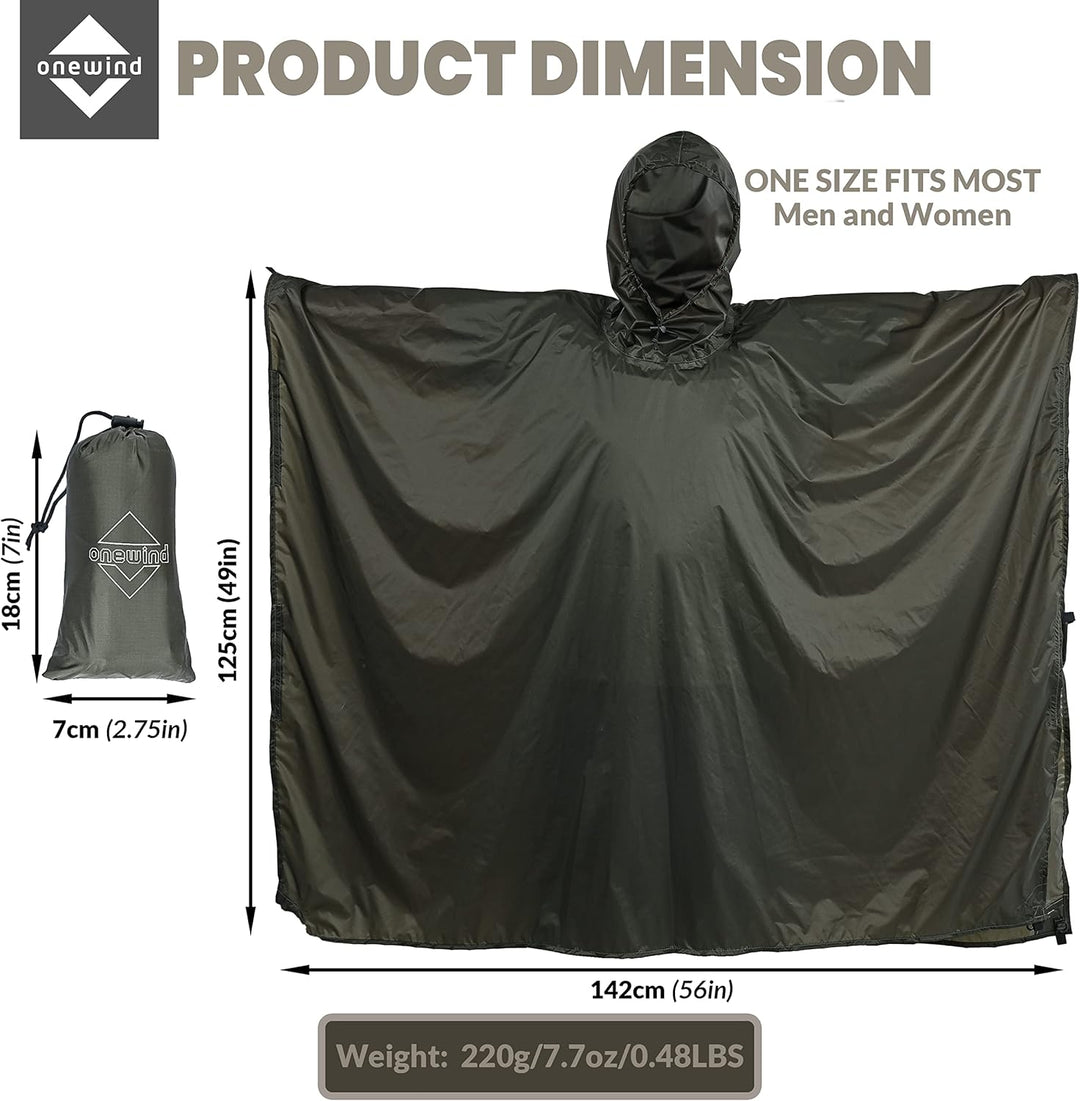 onewind Rucksack Regen Poncho Ultraleichte Kapuze Regenmantel S Olive Grün-226cm*142cm, S Olive Grün