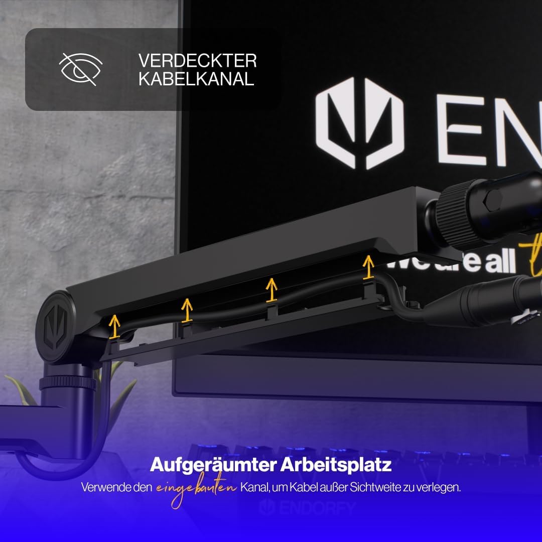 ENDORFY Broadcast Low Profile Boom Arm, Premium Low Profile Mikrofon Smartfone und Lichtarm mit Kabe