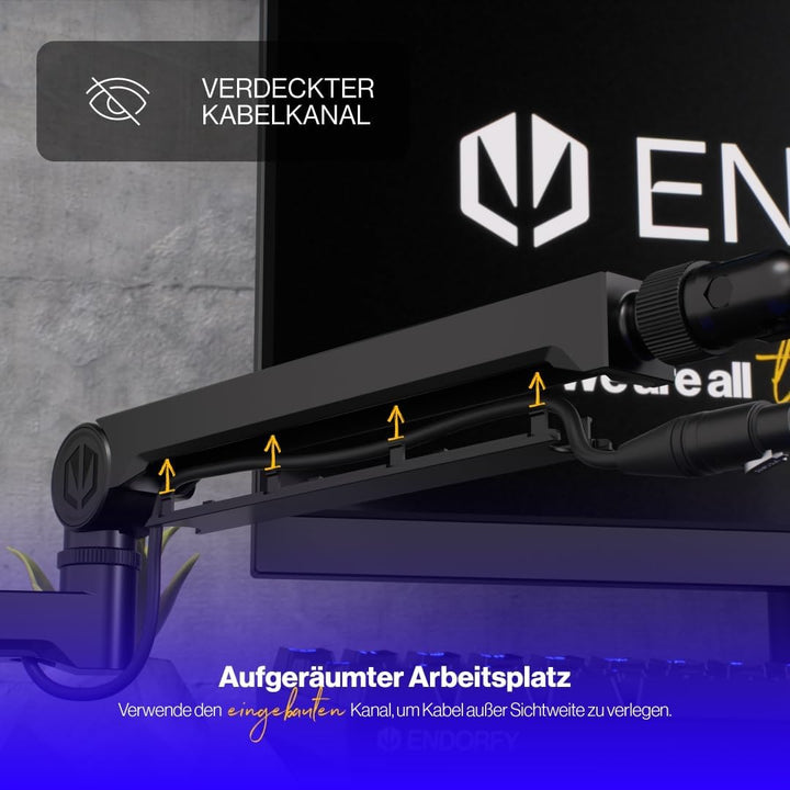 ENDORFY Broadcast Low Profile Boom Arm, Premium Low Profile Mikrofon Smartfone und Lichtarm mit Kabe