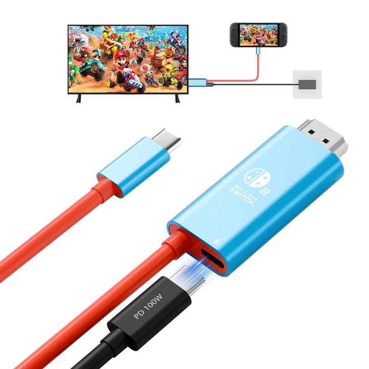 USB C auf HDMI Kabel Adapter 2m, 4K@60Hz 100W PD Laden, Tragbare Dockingstation Ersatz für Switch 2/