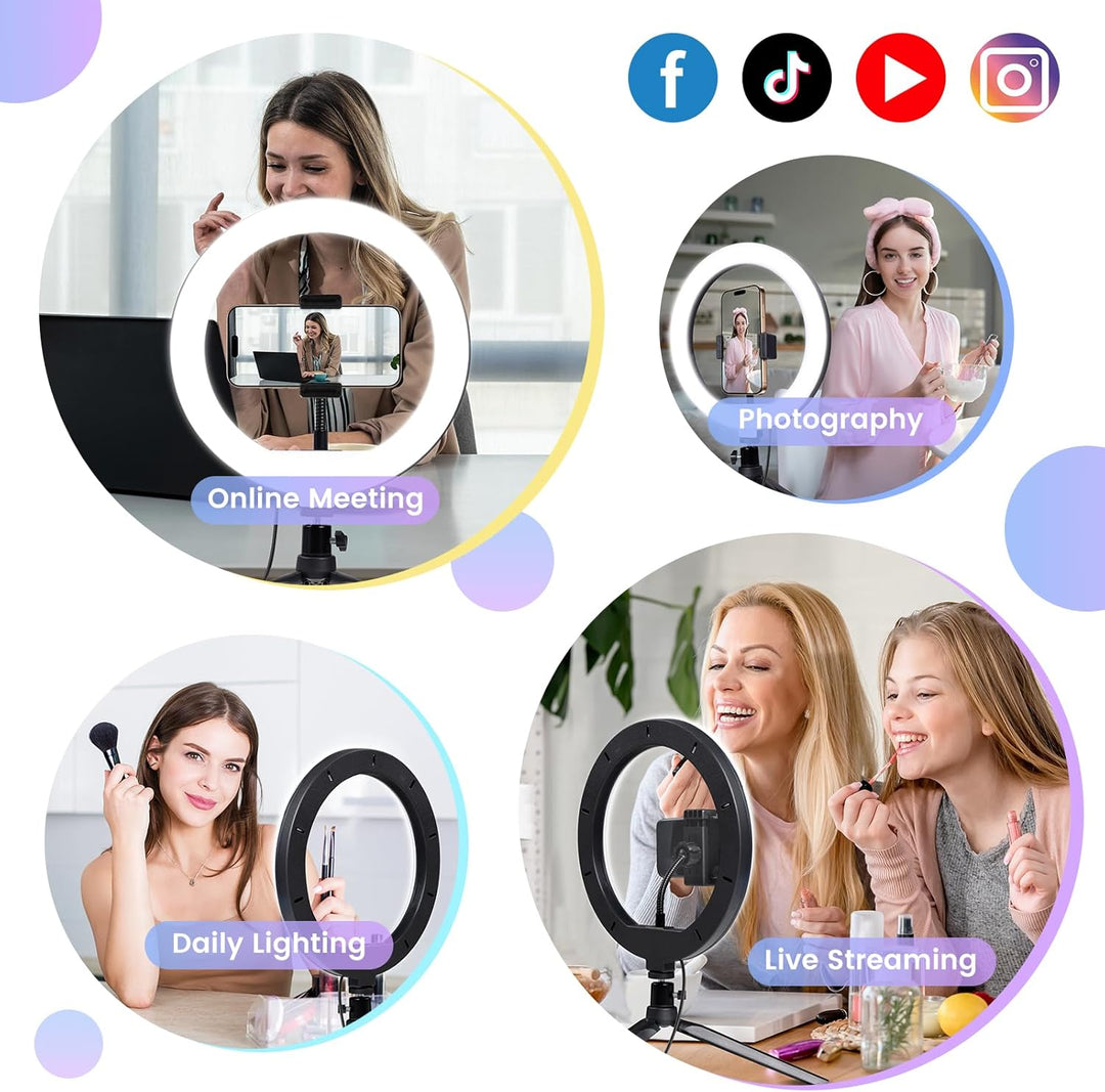 Selfie Ringlicht, 10 Zoll LED Ringlicht mit Stativ Handy, Ringlicht LED Videolicht Dauerlicht Laptop