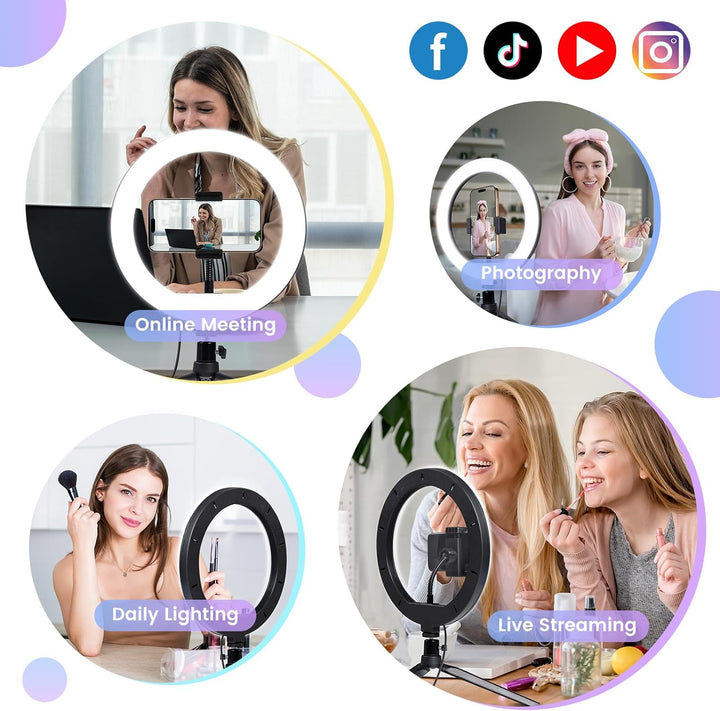 Selfie Ringlicht, 10 Zoll LED Ringlicht mit Stativ Handy, Ringlicht LED Videolicht Dauerlicht Laptop