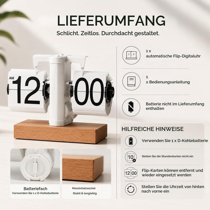 Flip Schreibtischuhr, Klappuhr Auto Flip Tischuhr Klappzahluhr, Batteriebetriebene Retro Flipuhr Gro