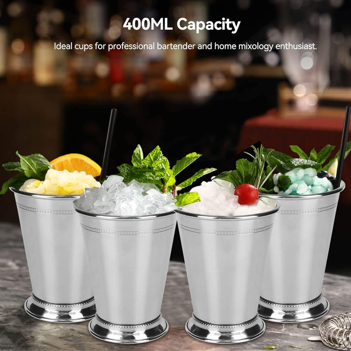 2 Stück 400 ml Mint-Julep-Becher, 14 Unzen, silberne Cocktailgläser aus Edelstahl, Moskau-Mule-Beche